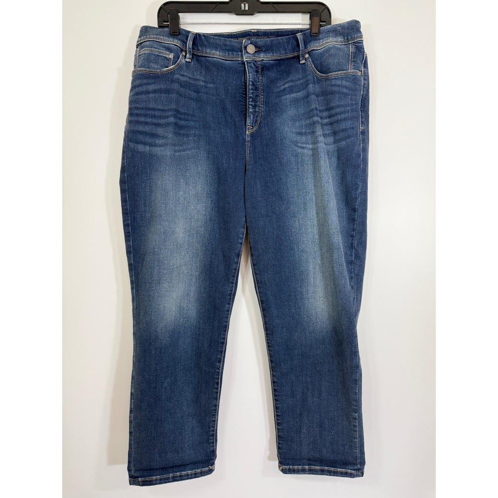 Chicos Sz 3 So Slimming Girlfriend Crop Jeans XL 16 18 Dark Wash Stretch Denim